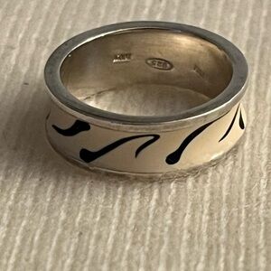 Vintage Milor Sterling Silver Italian Cream/Black Enameled Band Ring, Size 7